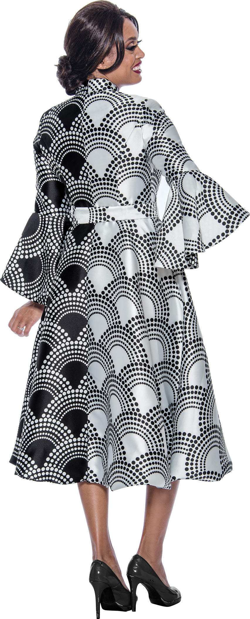 Plus Size Dresses Polka Dots Plus Size Mother of the Bride Button Dress Black/White