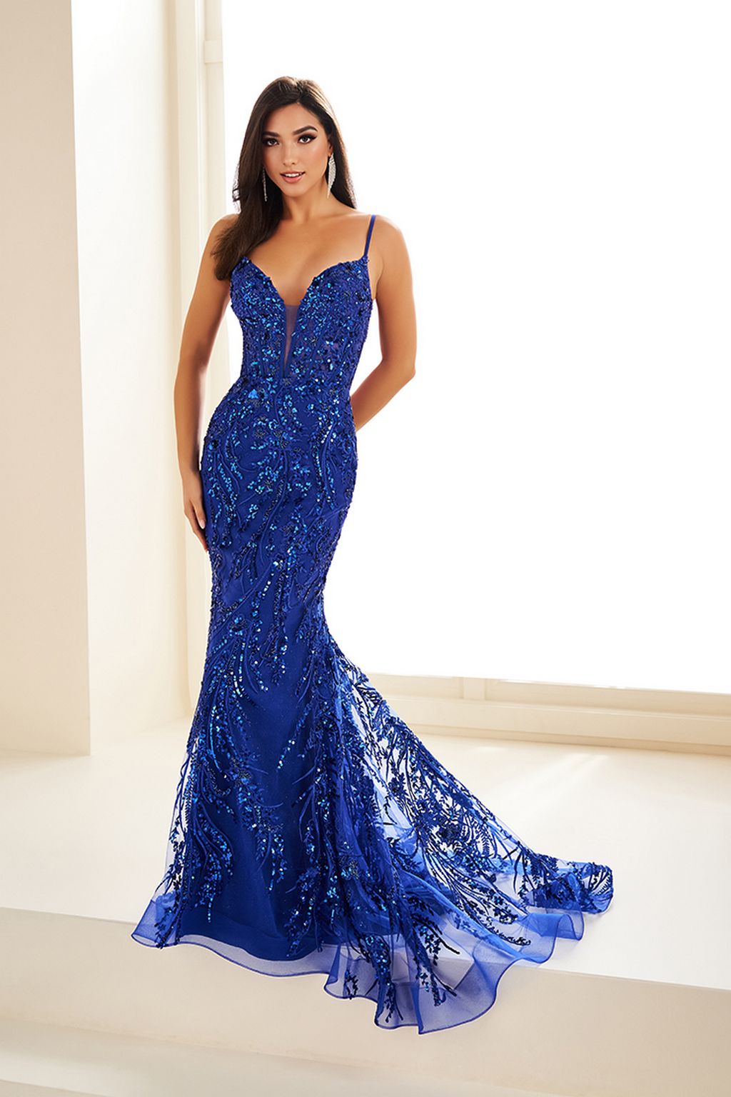 Prom Dresses Fitted Formal Glitter Prom Long Gown Royal Blue