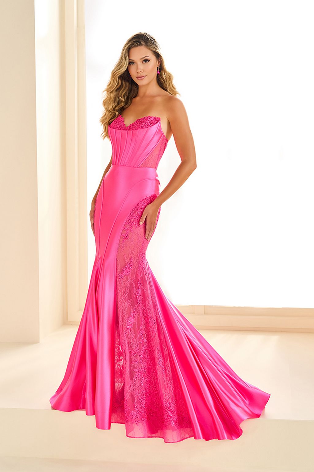 Prom Dresses Sequin Long Lace Formal Mermaid Prom Dress Hot Pink