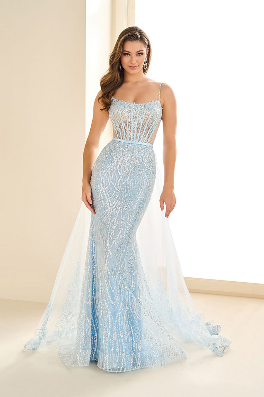 Prom Dresses Long Formal Embroidered Sequin Prom Dress Ice Blue