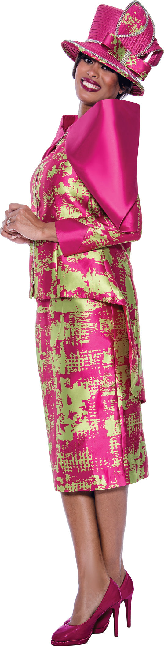 Plus Size Dresses Cape Tea Length Mother of the Bride Plus Size Dress Pink/Lime