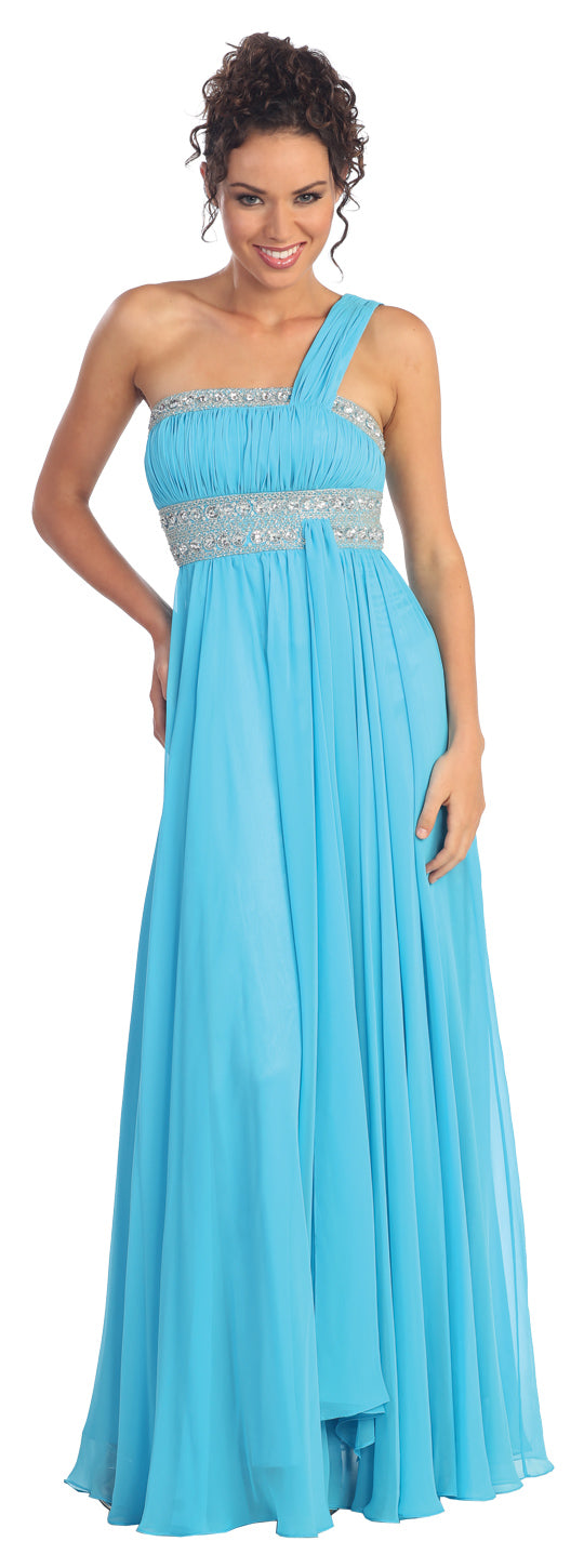 One Shoulder Long Prom Empire Dress - The Dress Outlet Elizabeth K Aqua