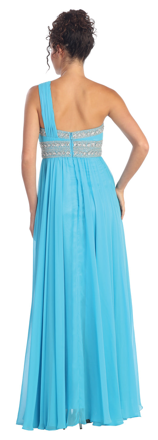 One Shoulder Long Prom Empire Dress - The Dress Outlet Elizabeth K Aqua