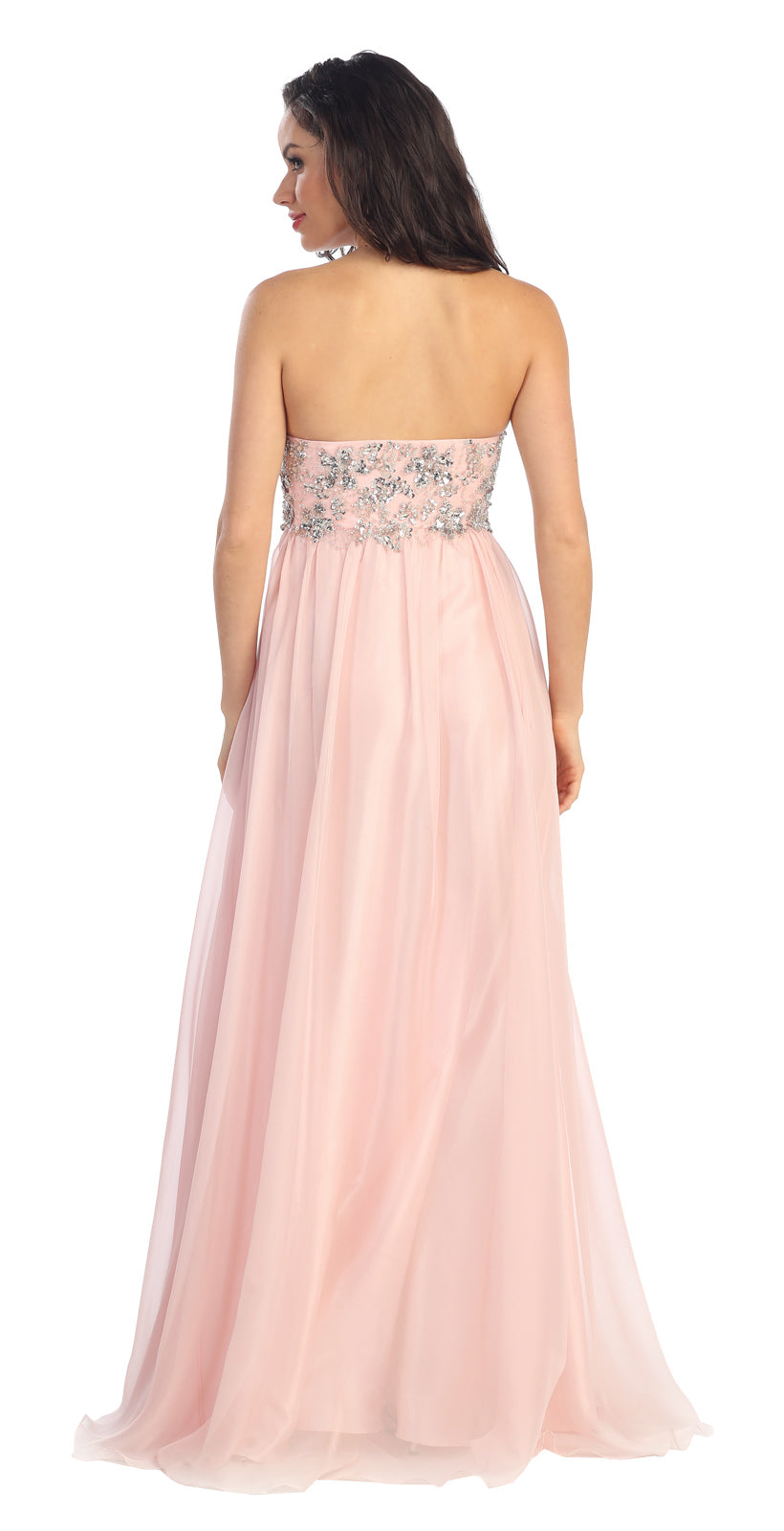 Long Strapless Chiffon Prom Formal Dress - The Dress Outlet Elizabeth K-DUSTY ROSE