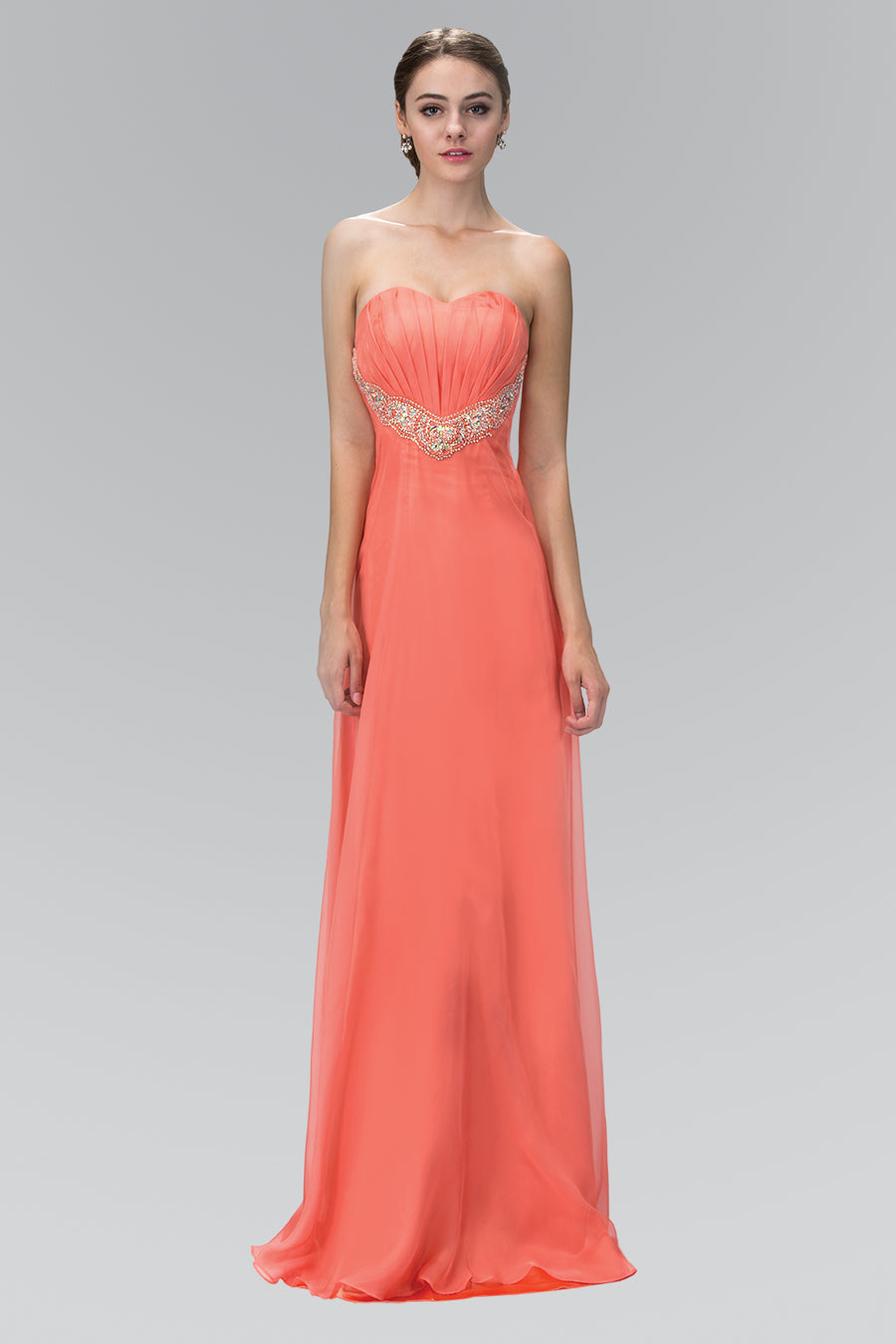 Strapless Long Prom Dress Formal - The Dress Outlet Elizabeth K Coral