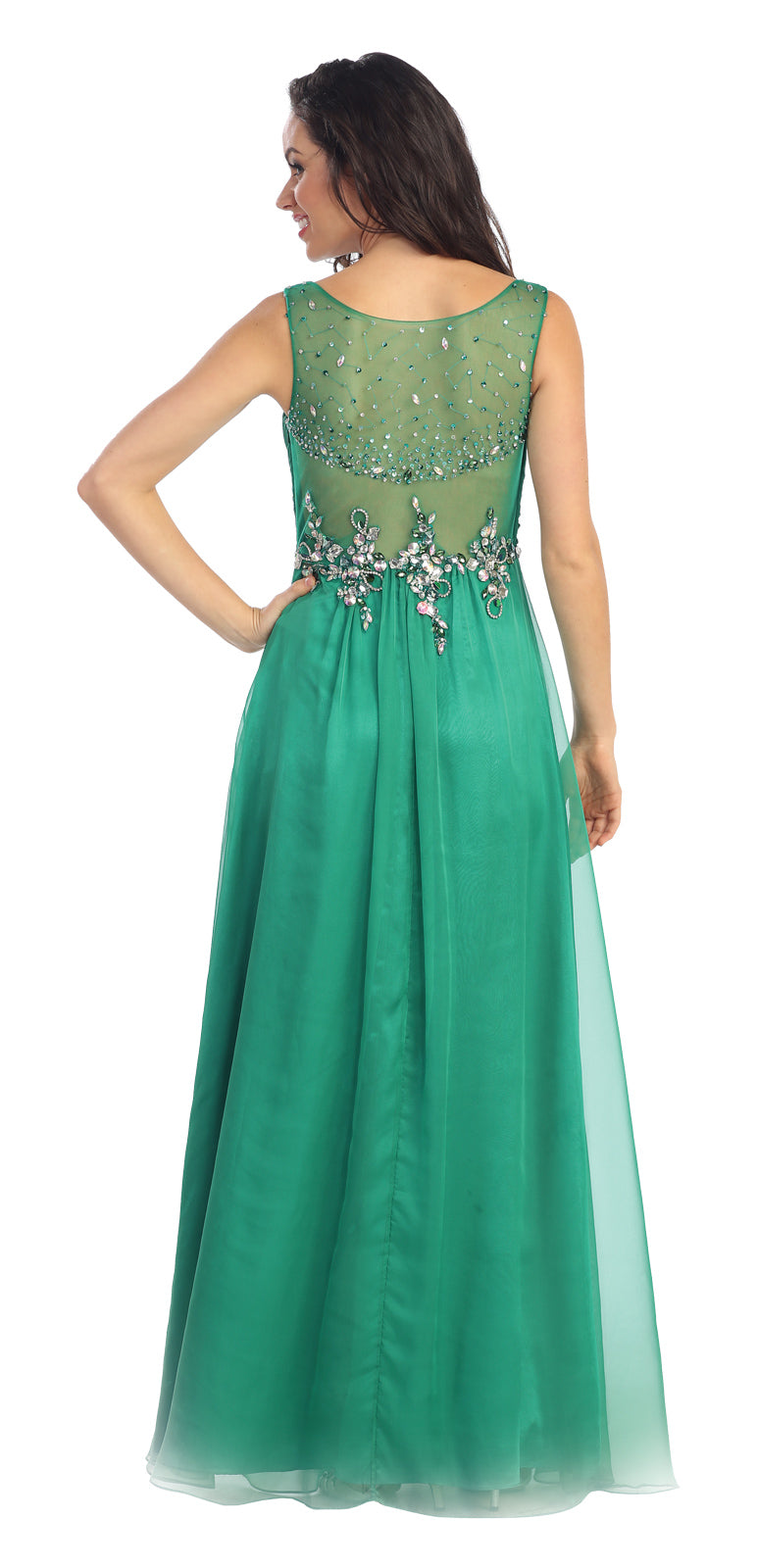 Long Formal Sleeveless Chiffon Prom Dress - The Dress Outlet Elizabeth K Emerald Green