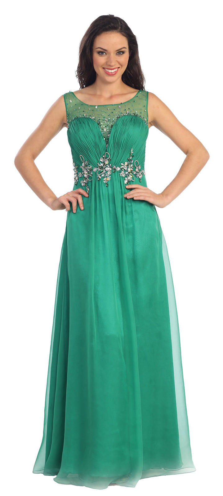 Long Formal Sleeveless Chiffon Prom Dress - The Dress Outlet Elizabeth K Emerald Green