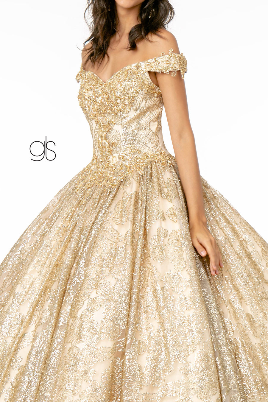 Long Glitter Mesh Quinceanera Dress - The Dress Outlet Elizabeth K