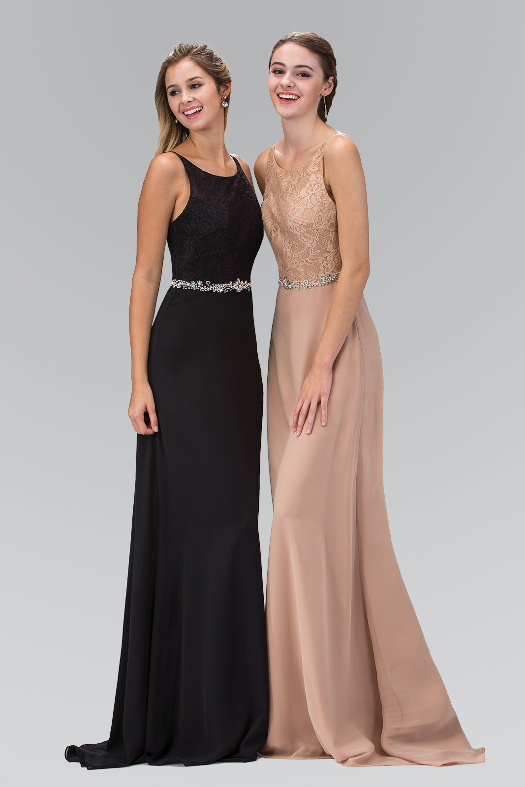 Chiffon Long Prom Dress Formal - The Dress Outlet Elizabeth K Black Tan