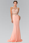 Prom Long Beaded Dress Formal Evening Gown - The Dress Outlet Peach