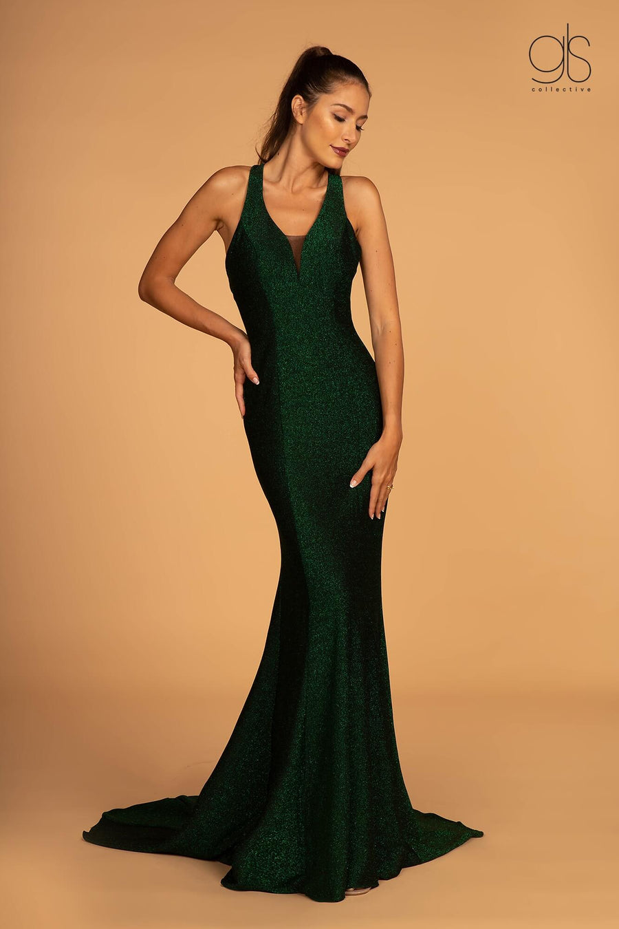 Prom Long Open Back Mermaid Evening Dress - The Dress Outlet Green