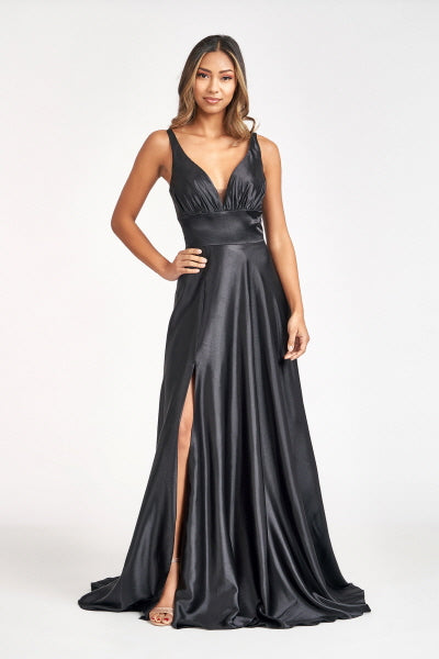 Long Formal Sleeveless Satin Prom Dress - The Dress Outlet Black