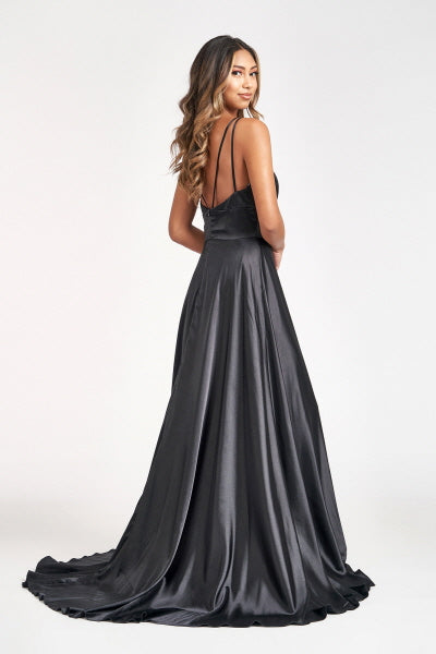 Long Formal Sleeveless Satin Prom Dress - The Dress Outlet Black