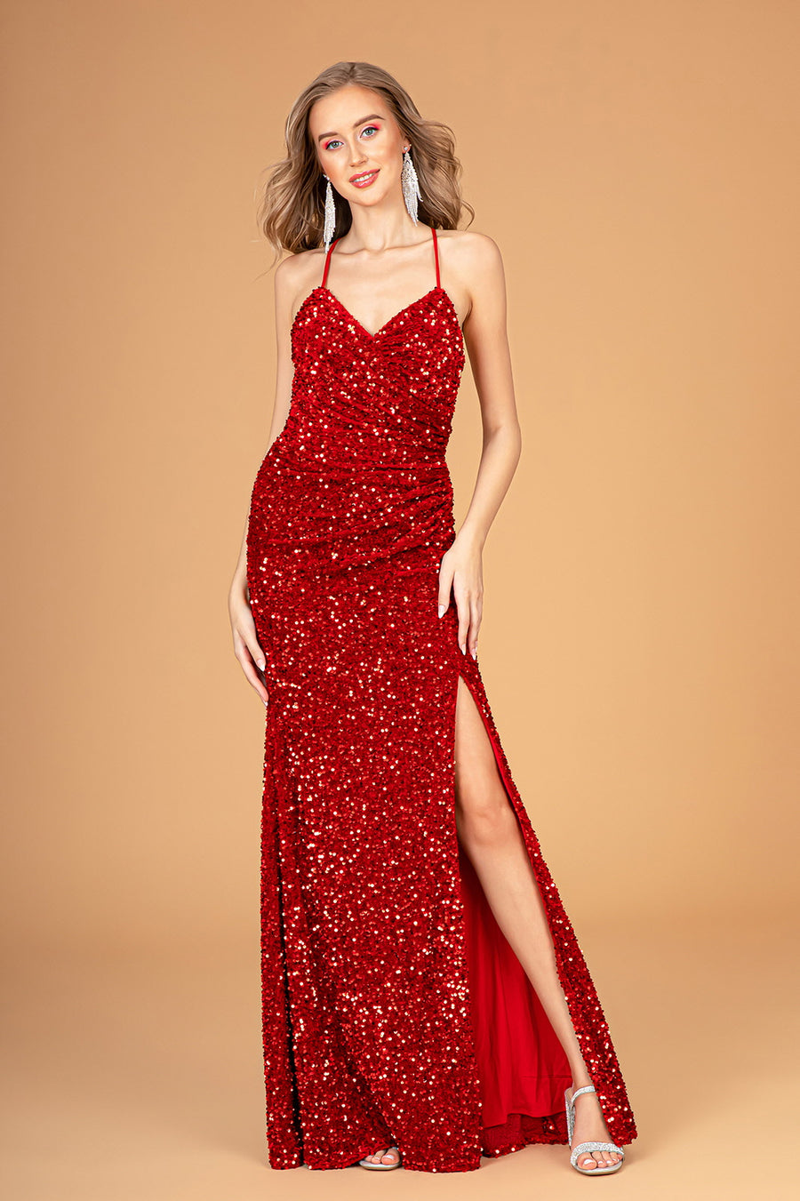 Prom Dresses Sequin Long Prom Slit Dress Red