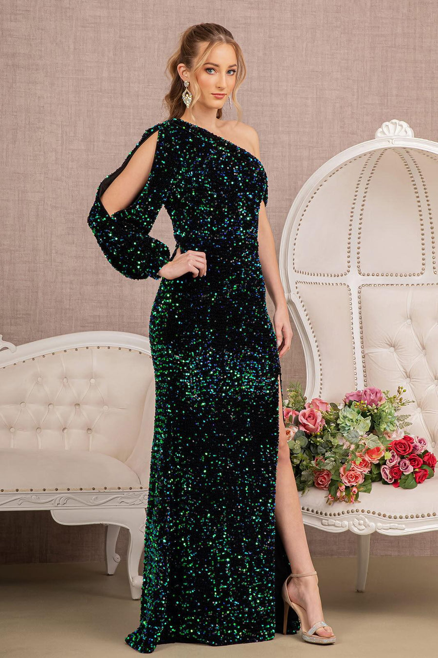 Green S Elizabeth K GL3159 Prom Long One Shoulder Formal Gown Sale