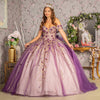 Quinceniera Dresses Long Flower Applique Bead Quinceanera Ballgown Purple Nude