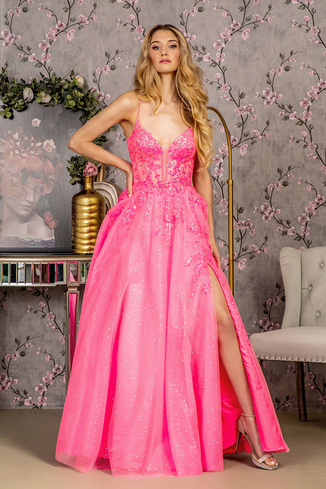 Prom Dresses Long Glitter Sequin Formal Prom A Line Dress Hot Pink