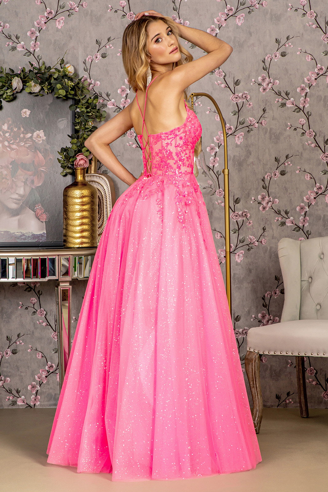 Prom Dresses Long Glitter Sequin Formal Prom A Line Dress Hot Pink