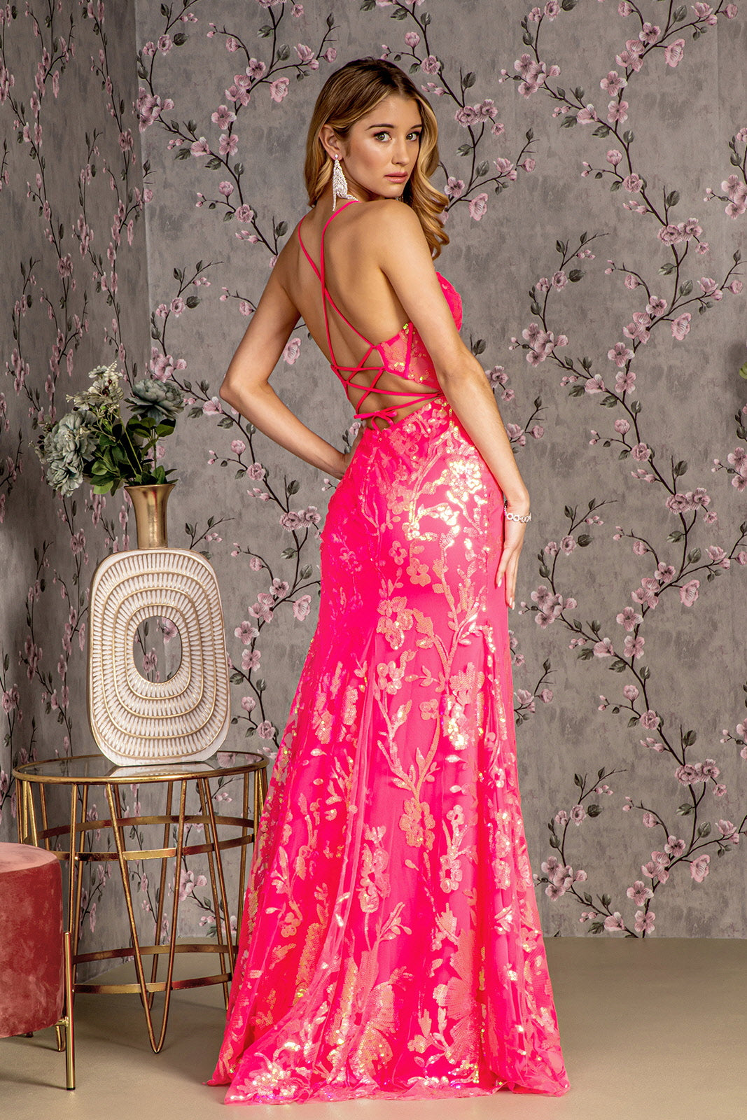 Prom Dresses Fitted Sequin Long Formal Prom Mermaid Dress Hot Pink