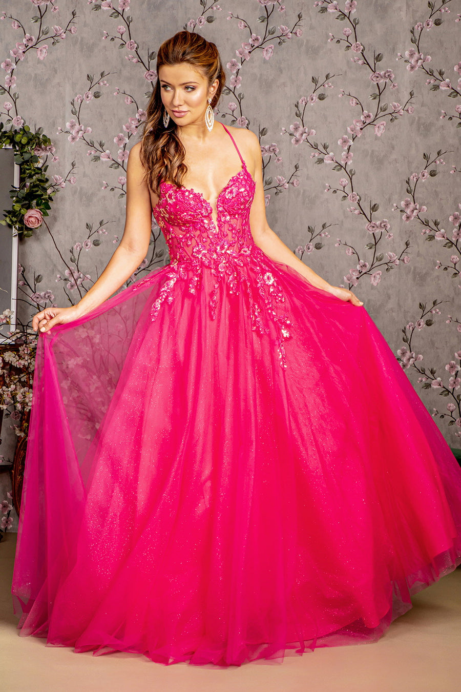 Prom Dresses Prom Sequin Glitter Corset A line Long Dress Hot Pink