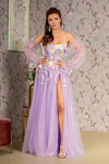 Prom Dresses Glitter Detachable Long Sleeves A line Long Prom Dress Lavender