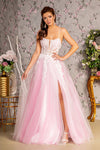 Prom Dresses Sequin Sheer Bodice A line Long Prom Dress Light Pink