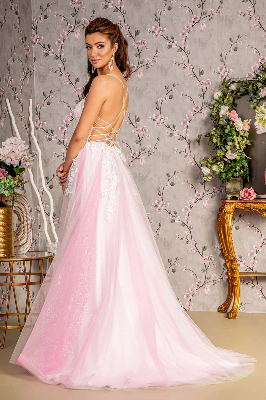 Prom Dresses Sequin Sheer Bodice A line Long Prom Dress Light Pink