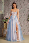 Prom Dresses  Prom Flower Sheer Bodice Back A line Long Slit Dress Blue/Peach