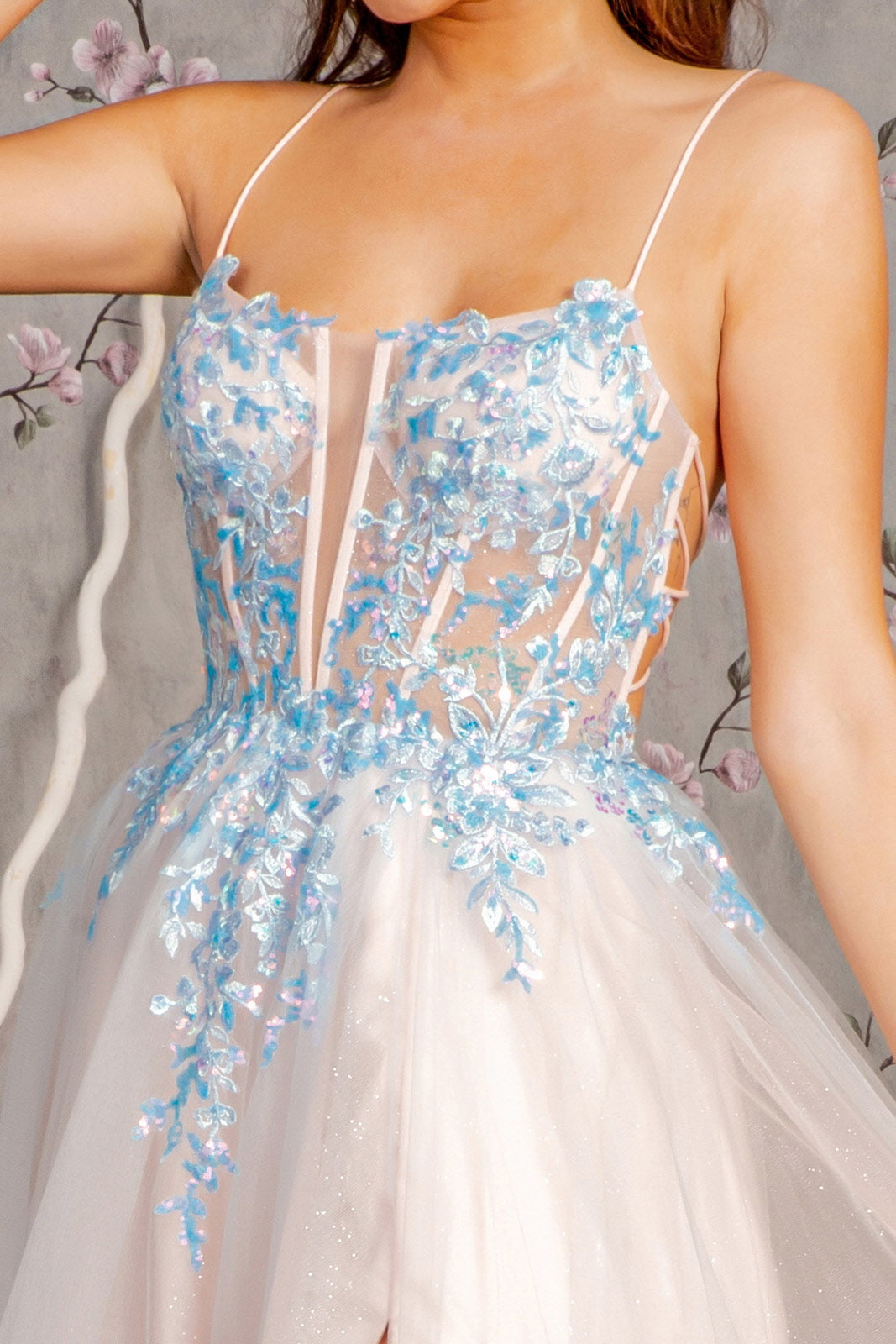 Prom Dresses Glitter Sequin A line Long Prom Dress Blue/Peach