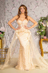 Prom Dresses Jewel Waist Drape Mermaid Long Prom Dress Champagne