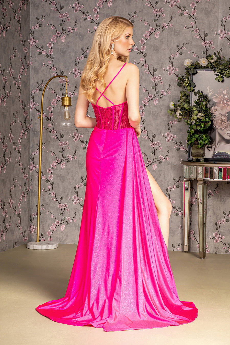 Prom Dresses Bead Ruched Side Mermaid Side Drape Long Prom Dress Fuchsia