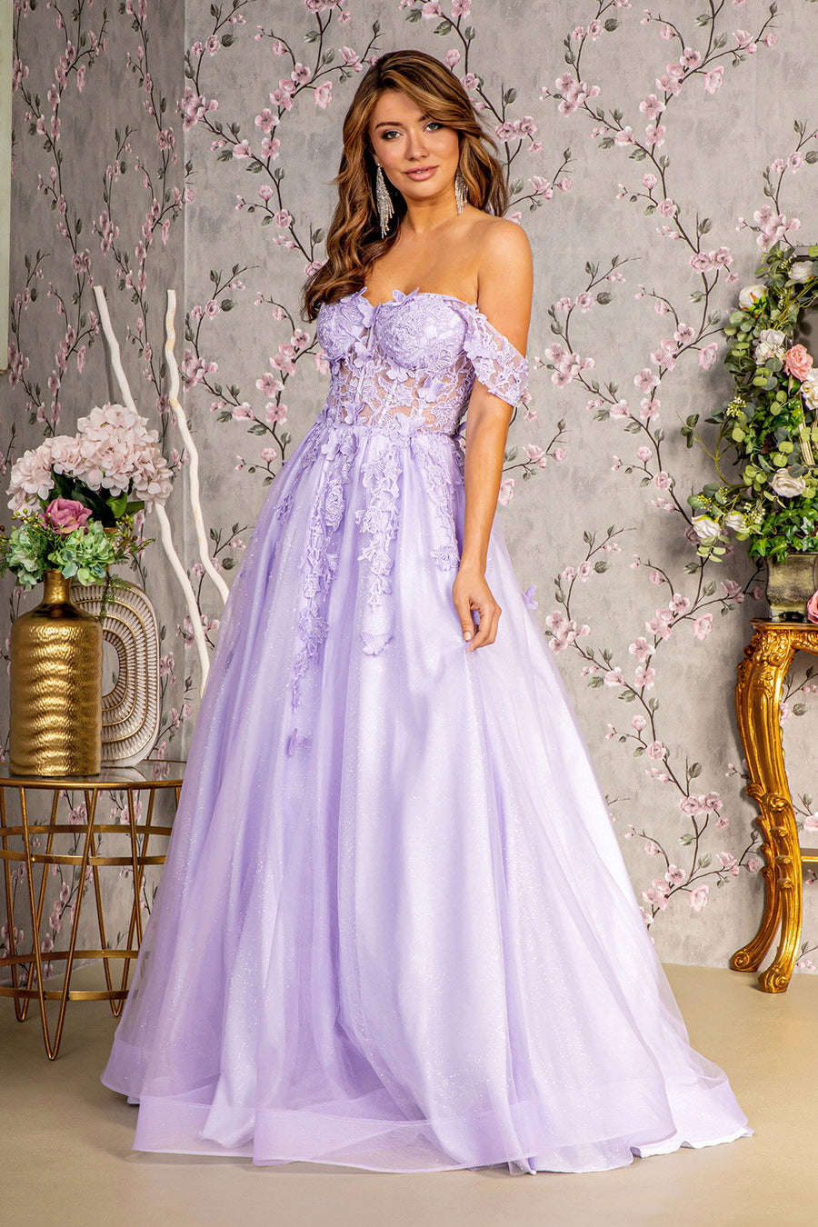 Prom Dresses Prom 3D Butterfly A line Long Dress Lilac