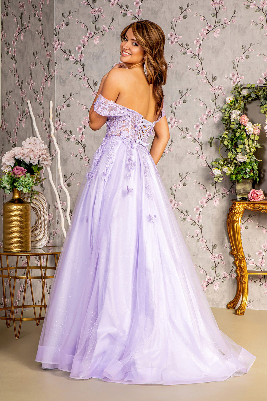 Prom Dresses Prom 3D Butterfly A line Long Dress Lilac