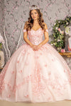 Quinceniera Dresses Glitter Beaded Sheer Quinceanera Ball Gown Blush