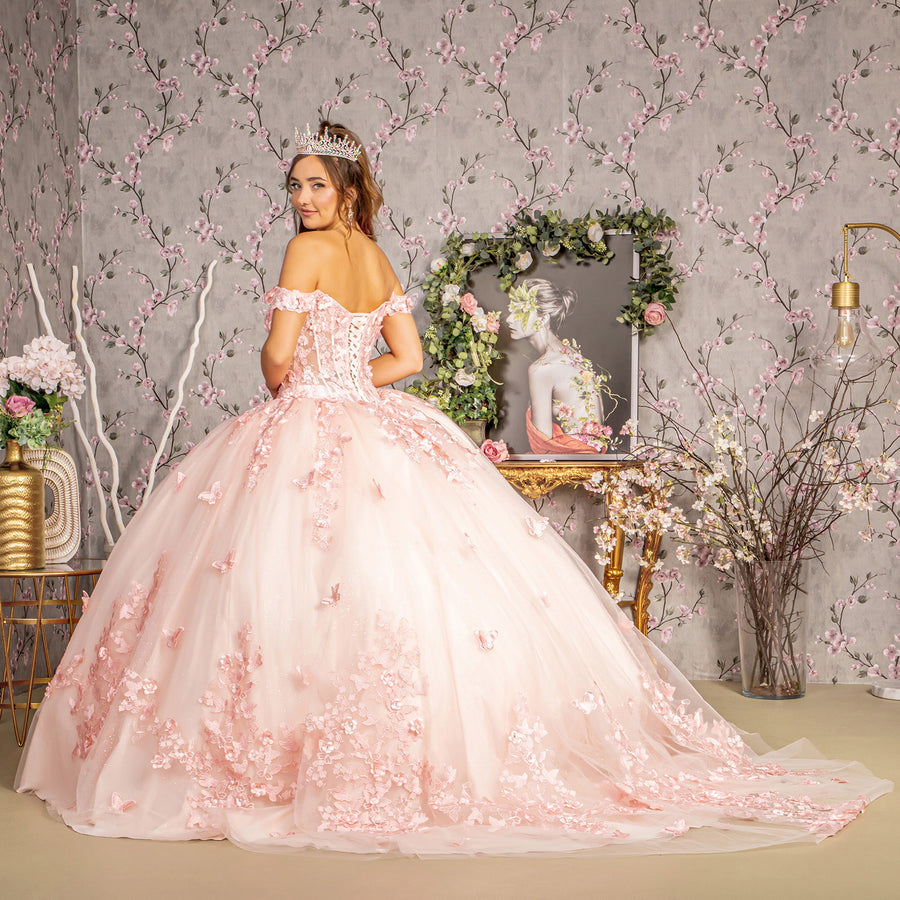 Quinceniera Dresses Glitter Beaded Sheer Quinceanera Ball Gown Blush