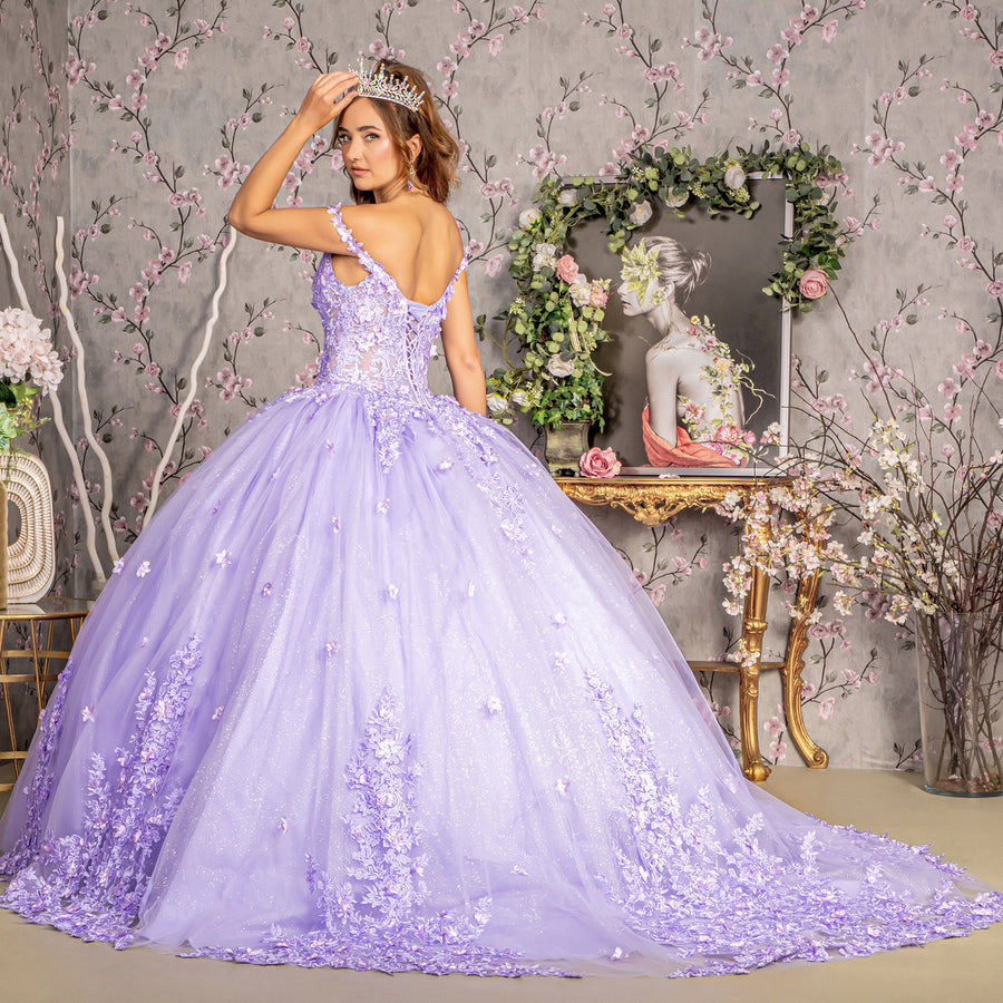 Quinceniera Dresses 3D Flower Jewel Glitter Quinceanera Ball Gown Lilac