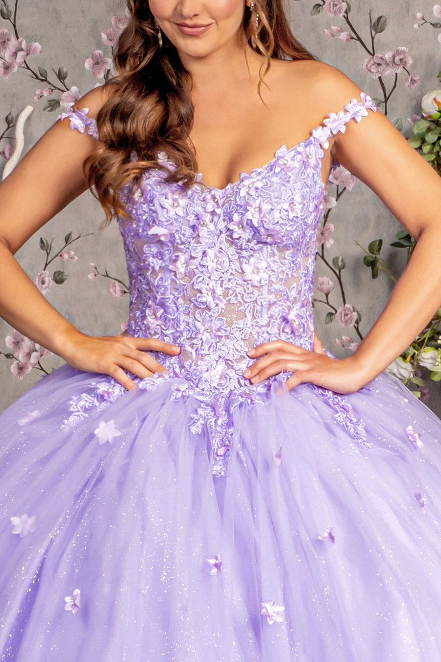 Quinceniera Dresses 3D Flower Jewel Glitter Quinceanera Ball Gown Lilac