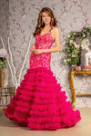 Prom Dresses Sequin Ruffled Skirt Trumpet Long Prom Dress Fuchsia