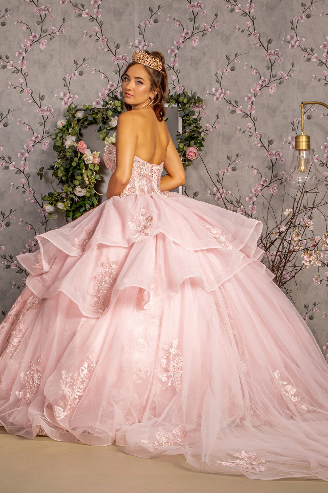 Quinceniera Dresses Detachable Long Sheer Side Sleeves Quinceanera Ball Gown Blush