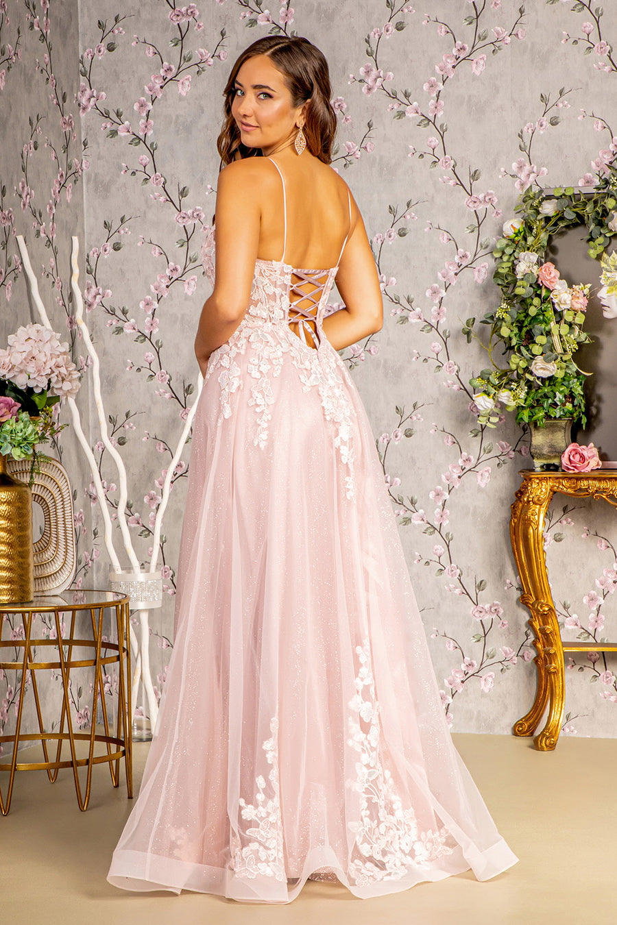 Prom Dresses  Beaded Sheer Bodice Prom A line Long Dress Blush