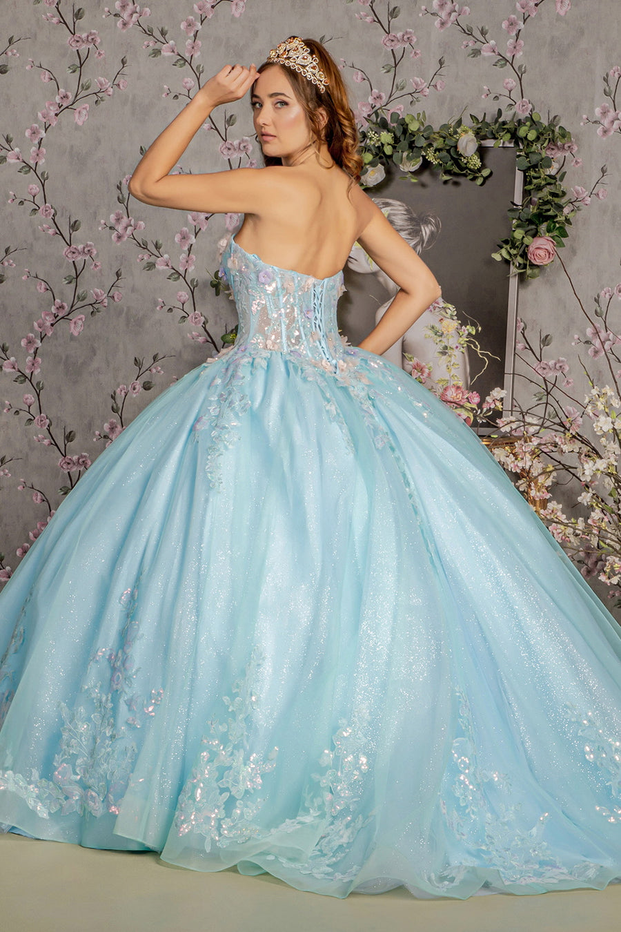 Quinceanera Dresses 3D Flower Quinceanera Ball Gown Tiffany Blue