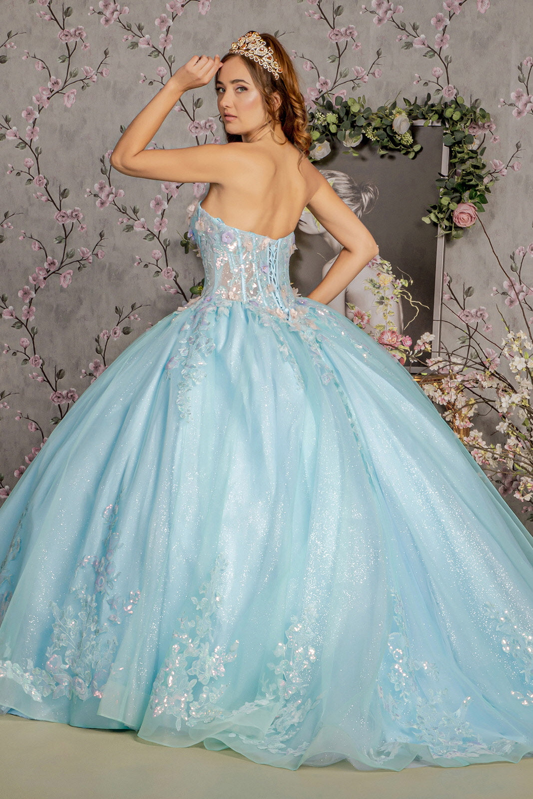 Quinceanera Dresses 3D Flower Quinceanera Ball Gown Tiffany Blue