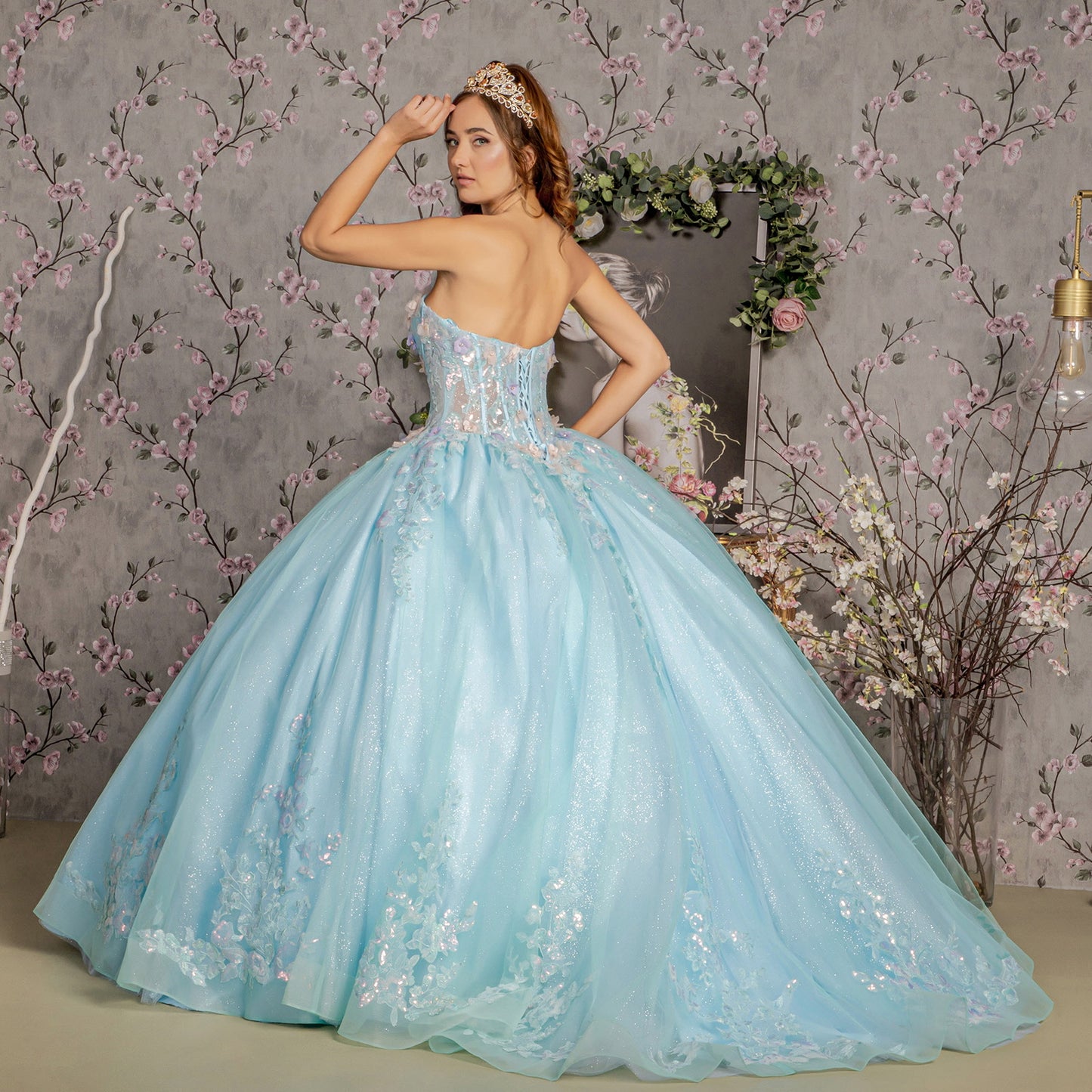 Quinceanera Dresses 3D Flower Quinceanera Ball Gown Tiffany Blue