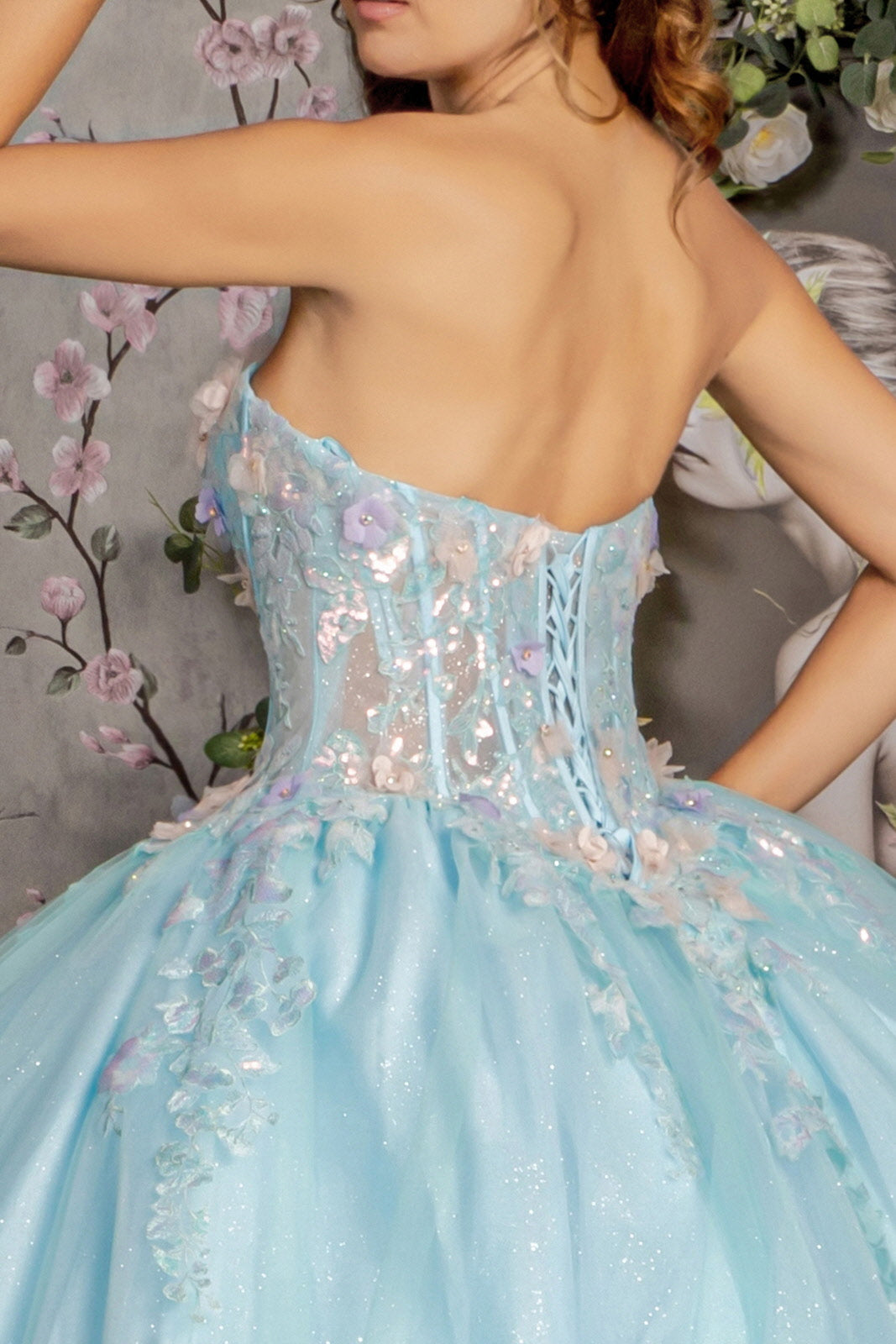 Quinceanera Dresses 3D Flower Quinceanera Ball Gown Tiffany Blue