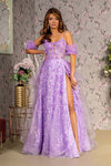 Prom Dresses 3D Flower Detachable Waist Drape A line Long Prom Dress Lilac