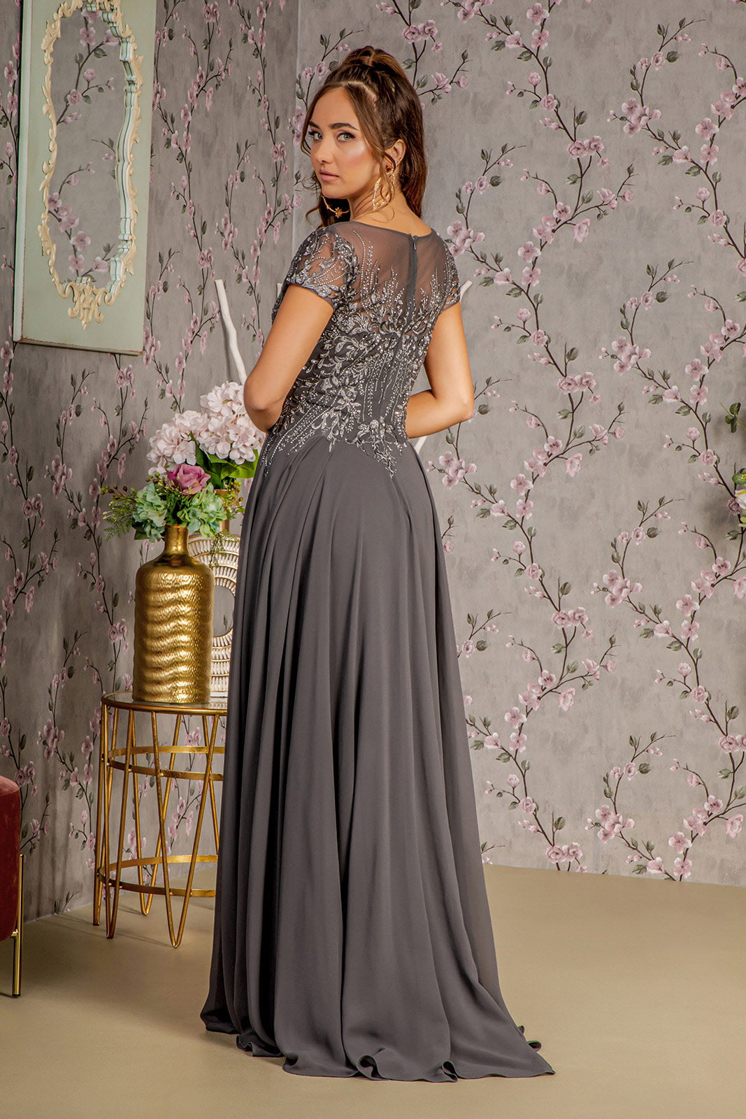 Beaded Charcoal Grey Bridesmaid Dress