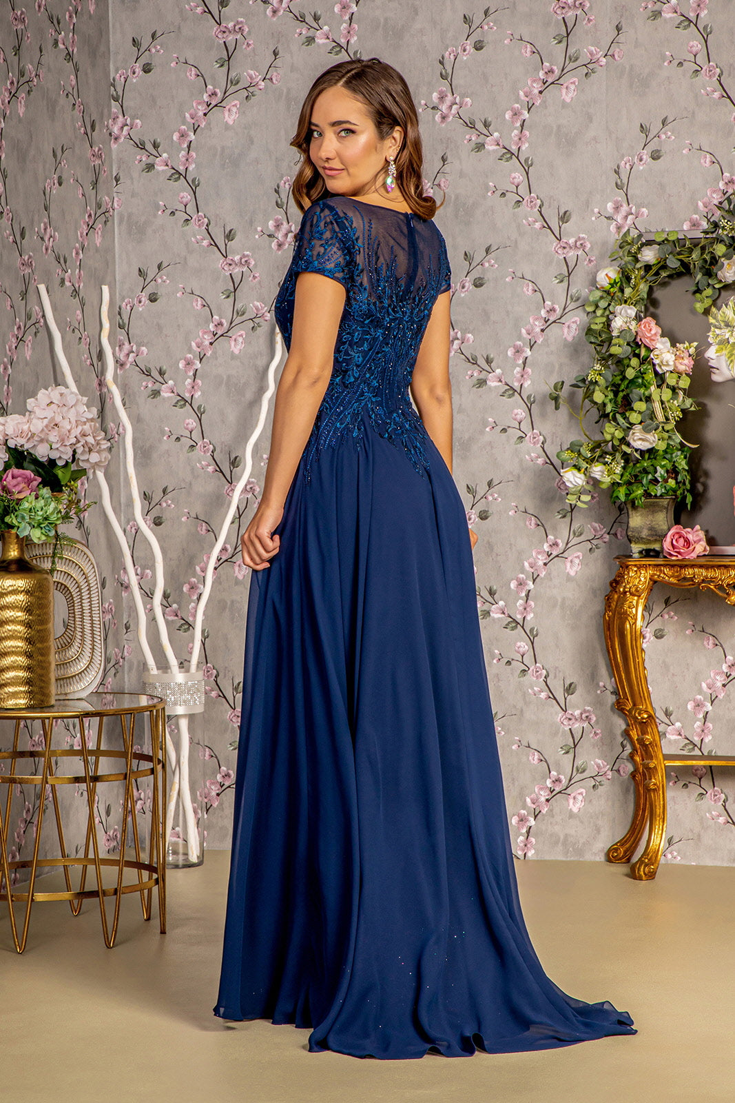 Mother of the Bride Dresses Beaded A line Long Mother of the Bride Dress Navy