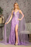 Prom Dresses Sequin Mermaid Detachable Side Drapes Long Prom Dress Lilac