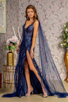 Prom Dresses Sequin Mermaid Detachable Side Drapes Long Prom Dress Navy