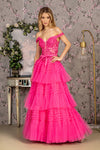 Prom Dresses A line Long Ribbon Waist Band Prom Dress Fuchsia